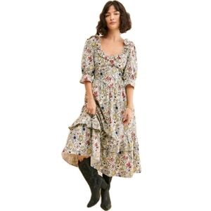 Anthropologie Meadows Sycamore Floral Multicolored Boho Cottage MidiDress Sz: 6